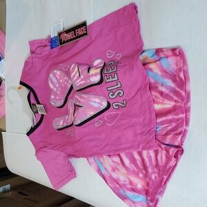 2pc set Girls shorts + Shirt Angel Face yellow pink  Tye dyed sleep wear